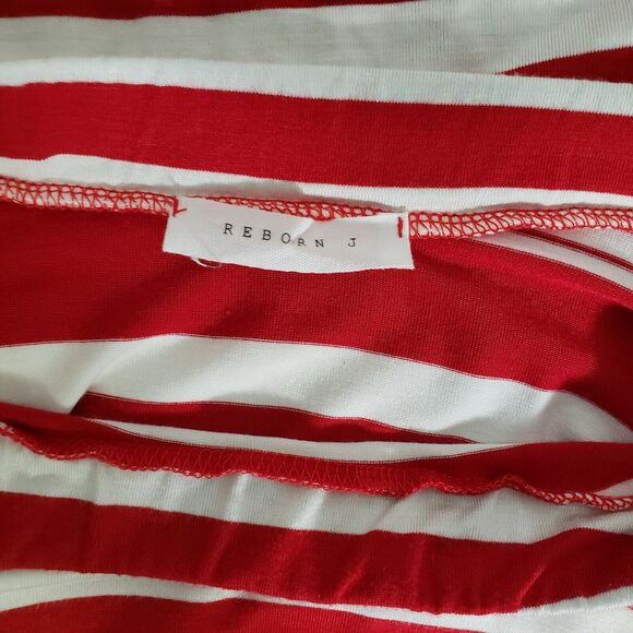 Reborn J Womens Skirt Small Handkerchief Hem Pull On Red White Striped Rayon - Picture 5 of 6